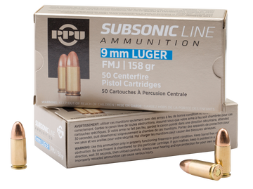 PPU Target Subsonic 9mm Luger 158 gr FMJ - Box or Case