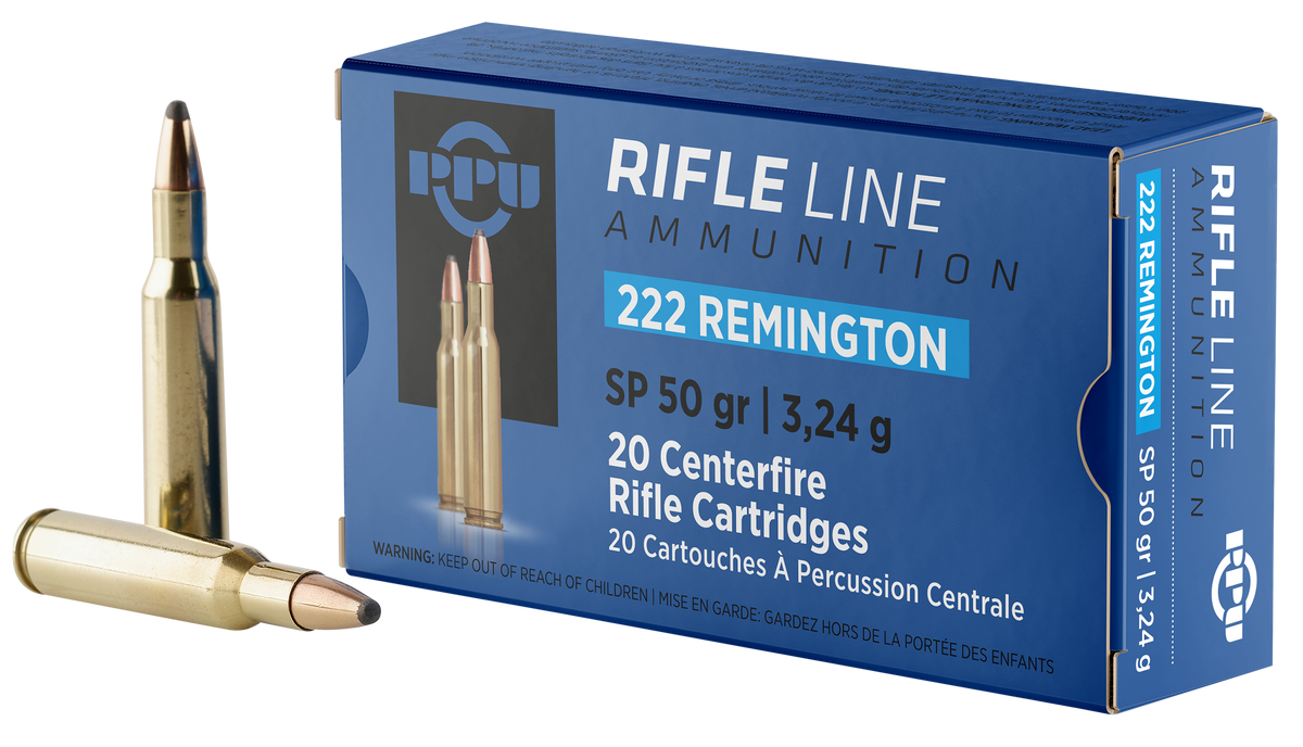 PPU PP222 Standard Rifle 222 Rem 50gr Soft Point - Box or Case