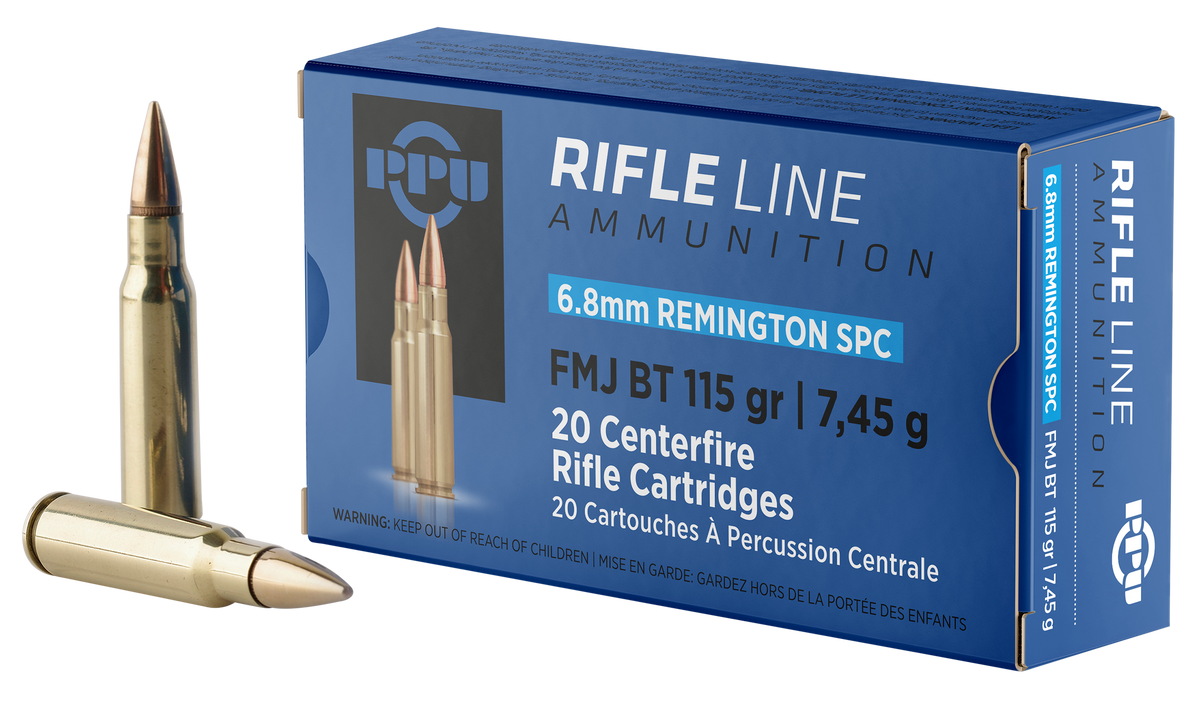PPU PP68F Standard Rifle 6.8mm Rem SPC 115gr FMJBT 20rd - Box or Case
