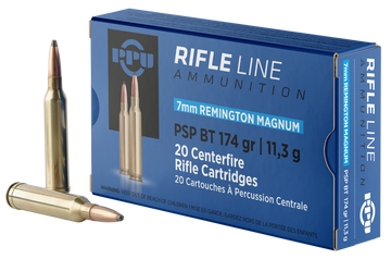 PPU PP7RM2 Standard Rifle 7mm Rem Mag 174gr Pointed Soft Point Boat Tail - Box or Case