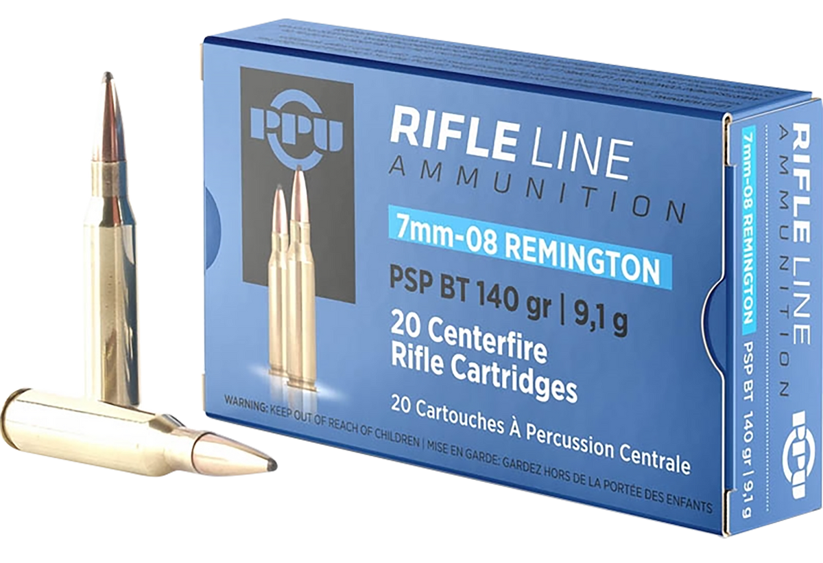 PPU PP708 Metric Rifle 7mm-08 Rem 140gr Pointed Soft Point Boat Tail - Box or Case