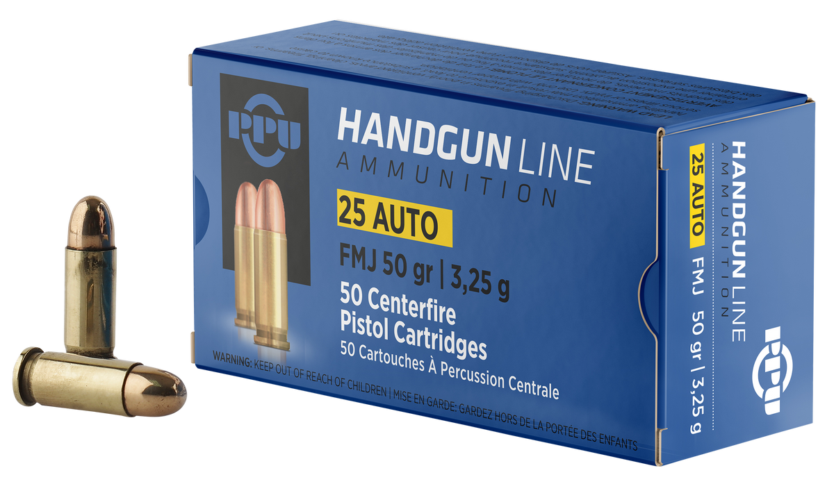 PPU PPH25 Handgun 25 ACP 50gr Full Metal Jacket - Box or Case