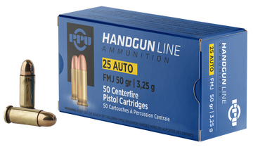 PPU PPH25 Handgun 25 ACP 50gr Full Metal Jacket - Box or Case