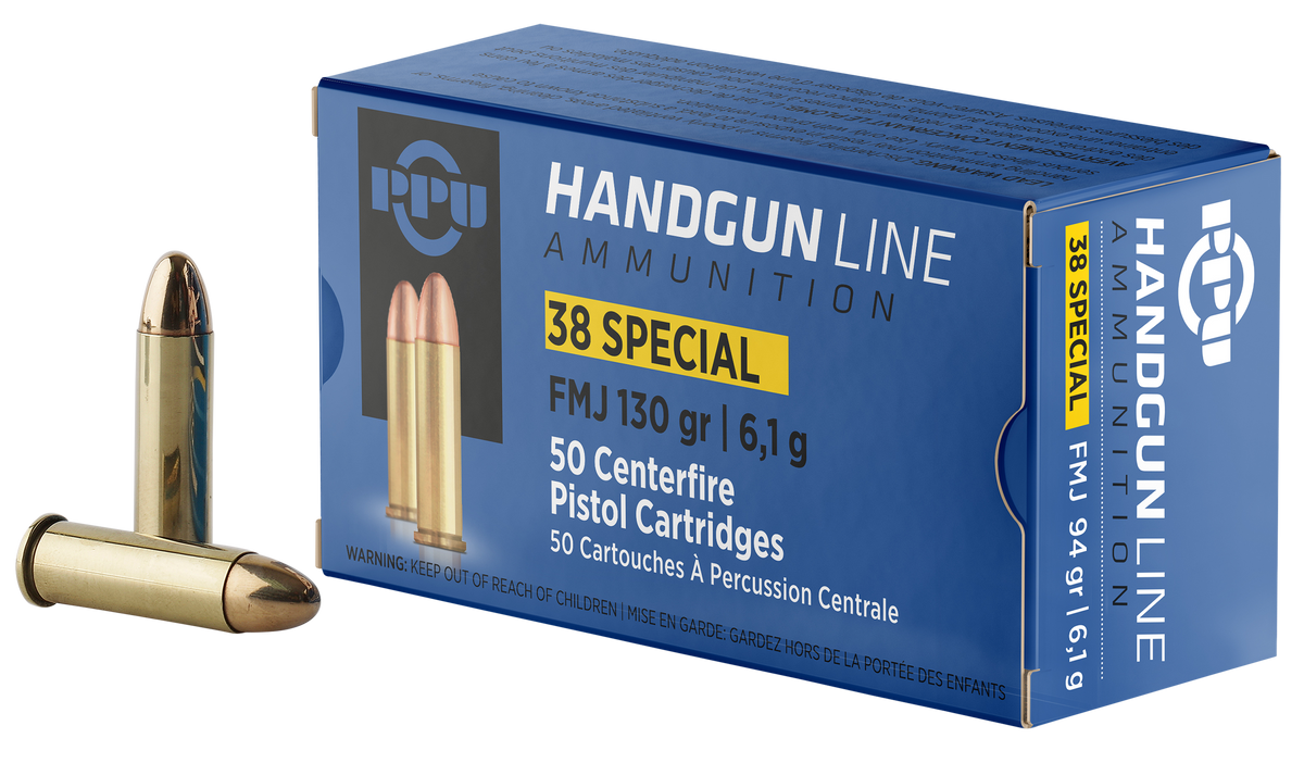 PPU PPH38SF Handgun 38 Special 130gr Full Metal Jacket - Box or Case