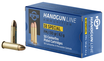 PPU PPH38SF Handgun 38 Special 130gr Full Metal Jacket - Box or Case