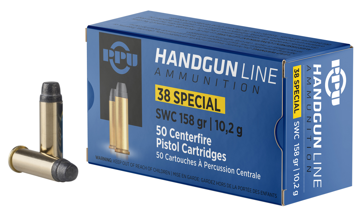PPU PPH38SS Handgun 38 Special 158gr Semi Wadcutter 50 Rd - Box or Case
