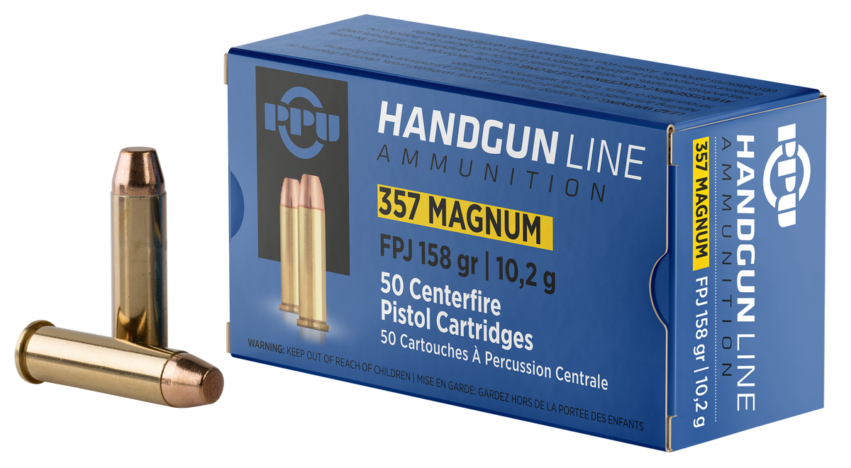PPU PPH357MF Handgun 357 Mag 158gr Flat Point Jacketed - Box or Case