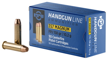 PPU PPH357MF Handgun 357 Mag 158gr Flat Point Jacketed - Box or Case