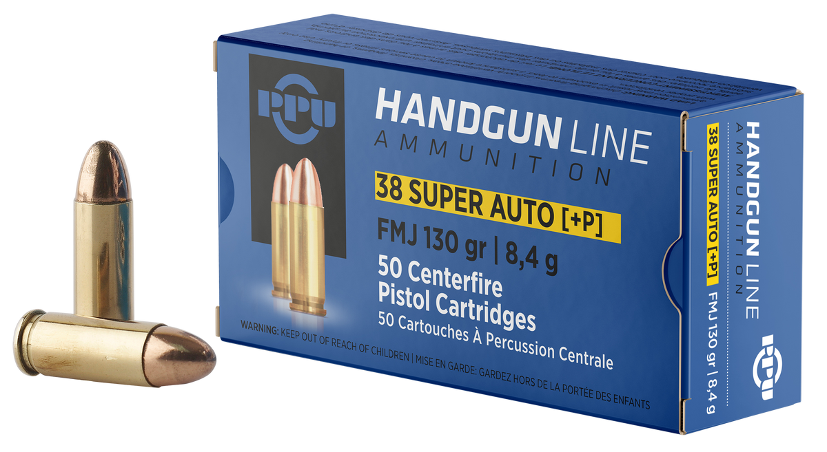 PPU PPH38SU Handgun 38 Super +P 130gr Full Metal Jacket - Box or Case