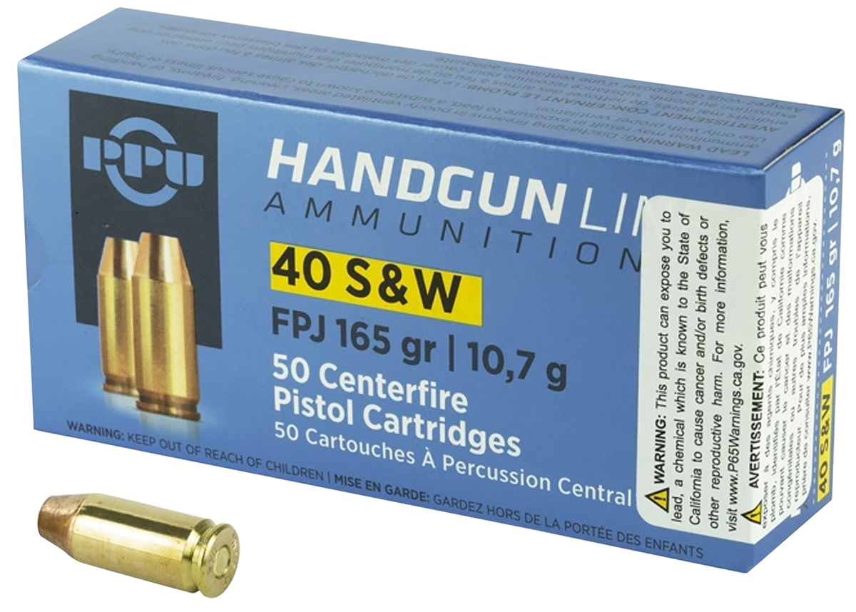 PPU PPH40F Handgun 40 S&W 165 gr Flat Point Jacketed (FPJ) - Box or Case