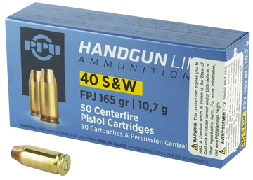 PPU PPH40F Handgun 40 S&W 165 gr Flat Point Jacketed (FPJ) - Box or Case