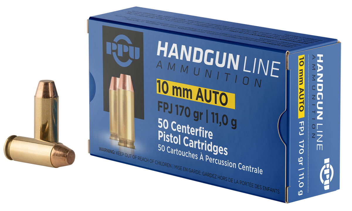 PPU PPH10F Handgun 10mm Auto 170 gr Flat Point Jacketed (FPJ) 50 Bx/10 Cs - Box or Case