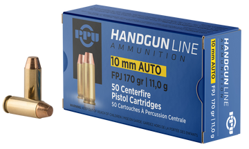 PPU PPH10F Handgun 10mm Auto 170 gr Flat Point Jacketed (FPJ) 50 Bx/10 Cs - Box or Case