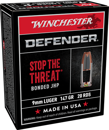 Winchester Ammo Defender PDX1 9mm Luger 147gr Bonded Jacket Hollow Point 20 Rd - Box or Case