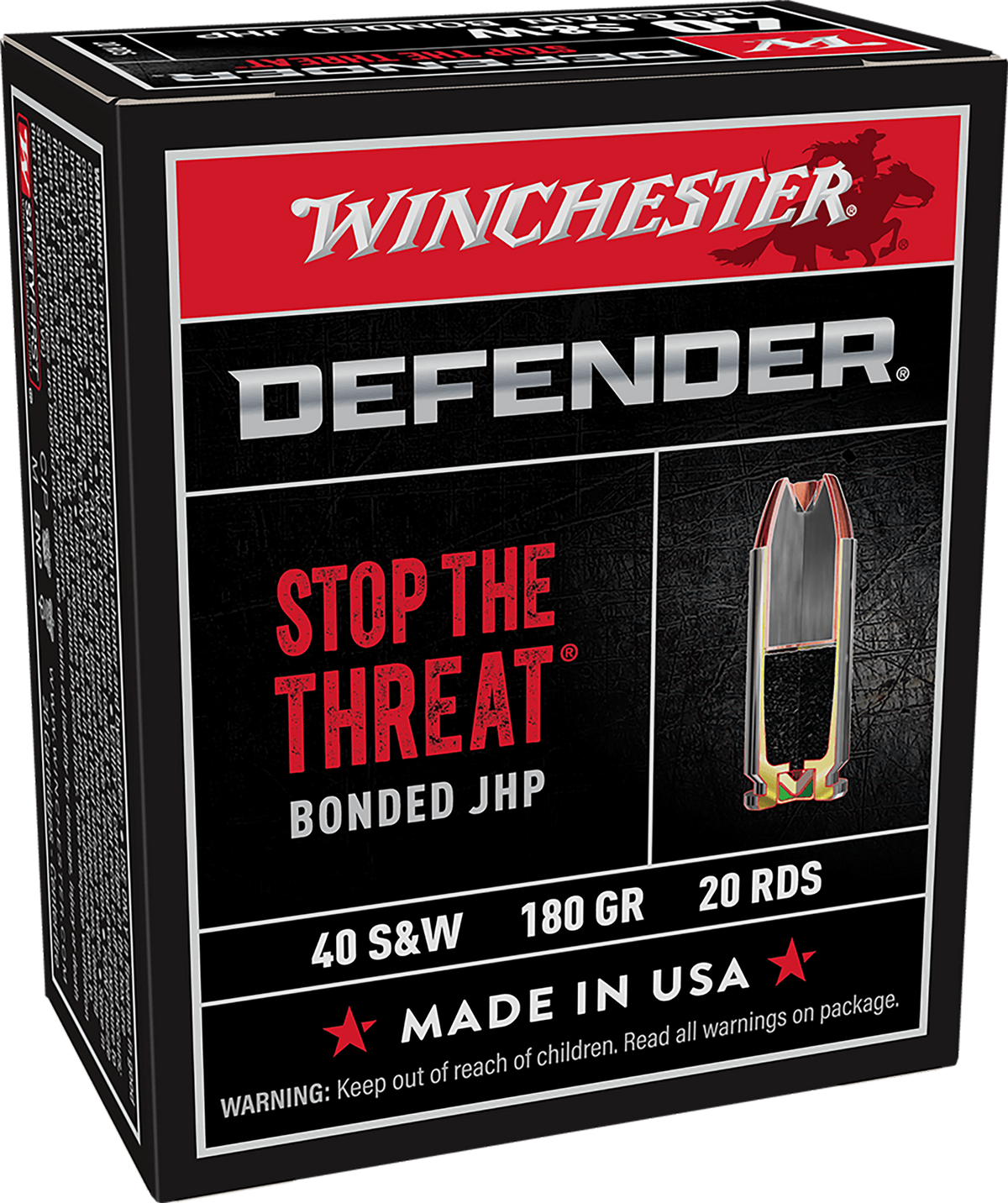 Winchester Ammo Defender PDX1 .40 S&W 180gr Bonded JHP 20 Rd - Box or Case