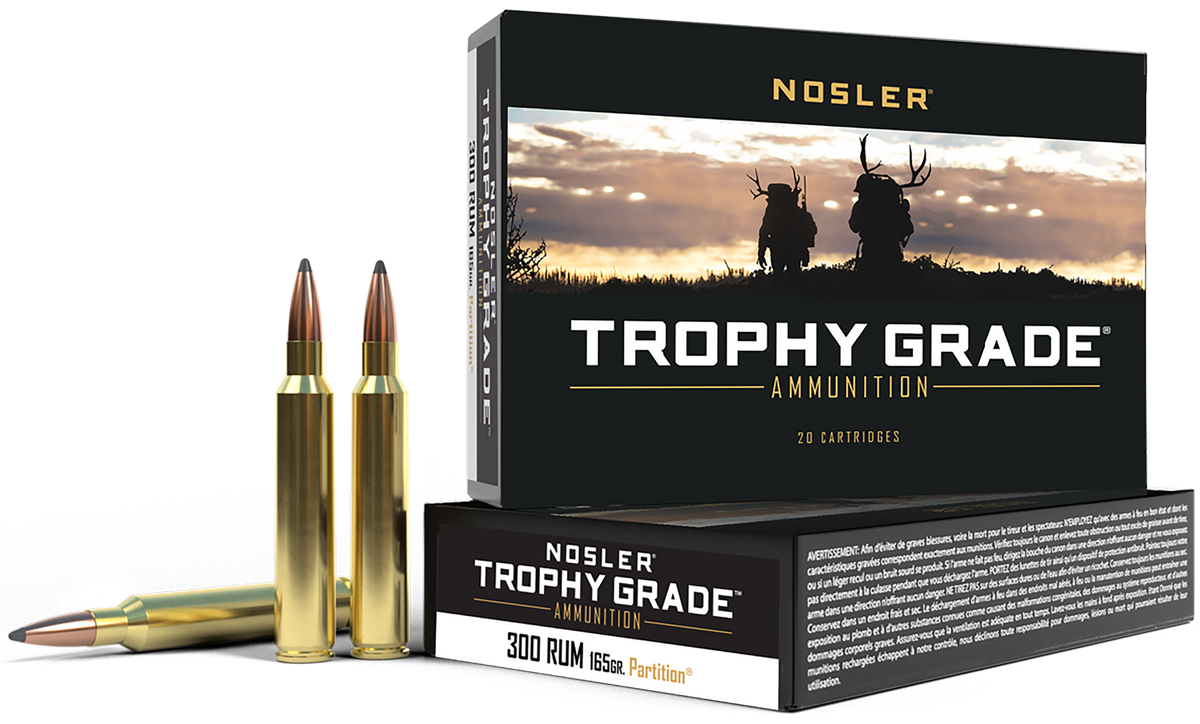 Nosler Trophy Grade 300 RUM 165gr Nosler Spitzer Partition 20-Rd/Box - Box or Case