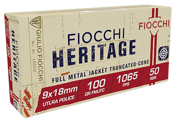 Fiocchi Heritage 9x18mm Ultra 100gr FMJ Truncated Cone 50 Rd - Box or Case