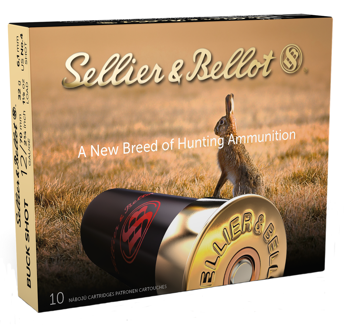 Sellier & Bellot SB12BSH Hunting 12 Gauge 2.75" 21 Pellets 1 1/8 oz #4 Buck Shot 10/25 - Box or Case