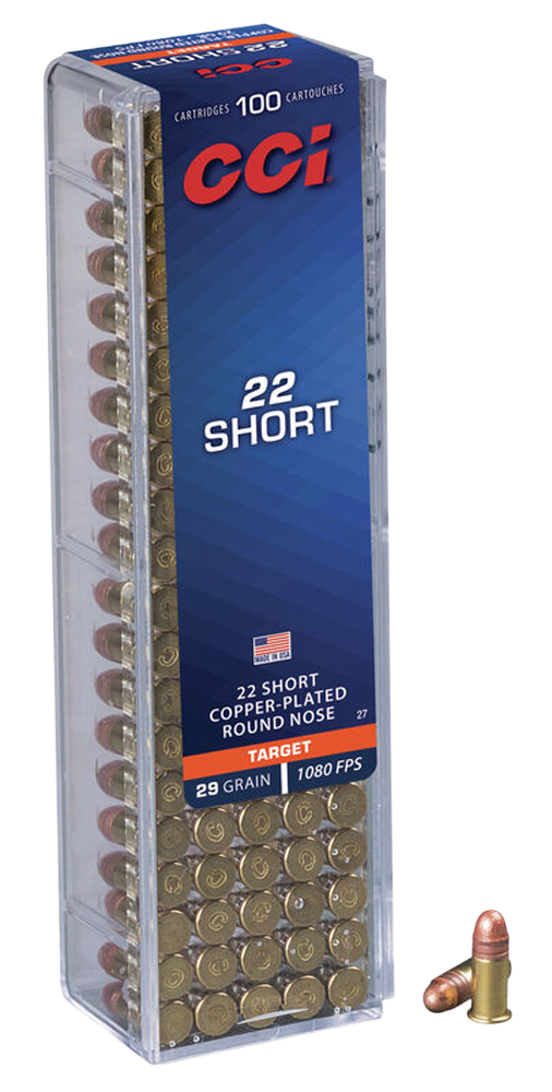CCI 0027 Target Rimfire 22 Short 29gr Copper Plated Round Nose 100rd Box/5000rd Case - Box or Case