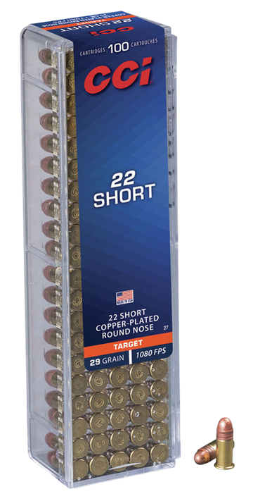 CCI 0027 Target Rimfire 22 Short 29gr Copper Plated Round Nose 100rd Box/5000rd Case - Box or Case