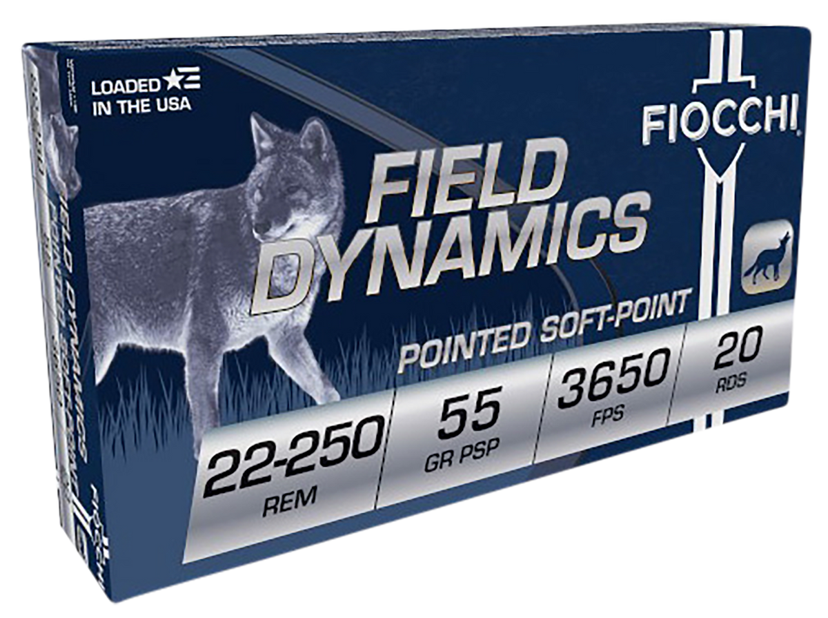 Fiocchi Field Dynamics 22-250 Rem 55gr Pointed Soft Point 20 Bx/10 Cs - Box or Case