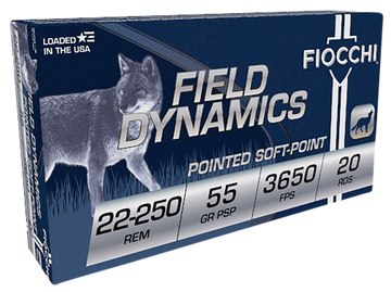 Fiocchi Field Dynamics 22-250 Rem 55gr Pointed Soft Point 20 Bx/10 Cs - Box or Case