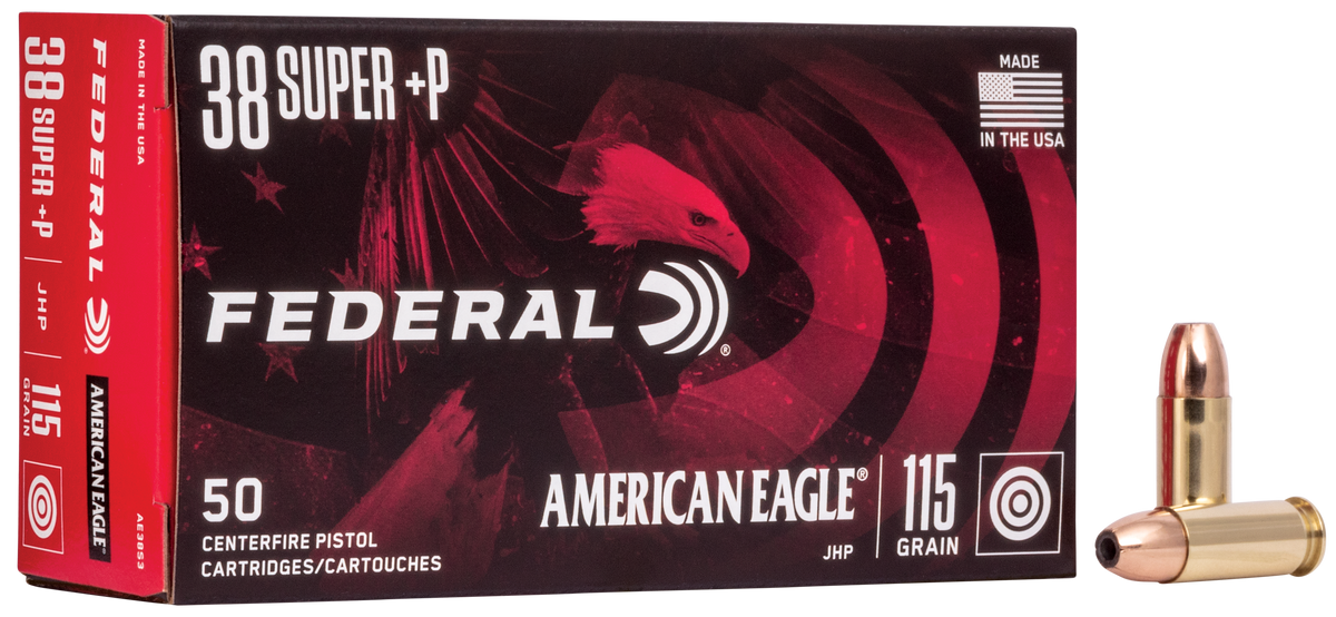 Federal American Eagle 38 Super +P 115gr JHP 50rd - Box or Case