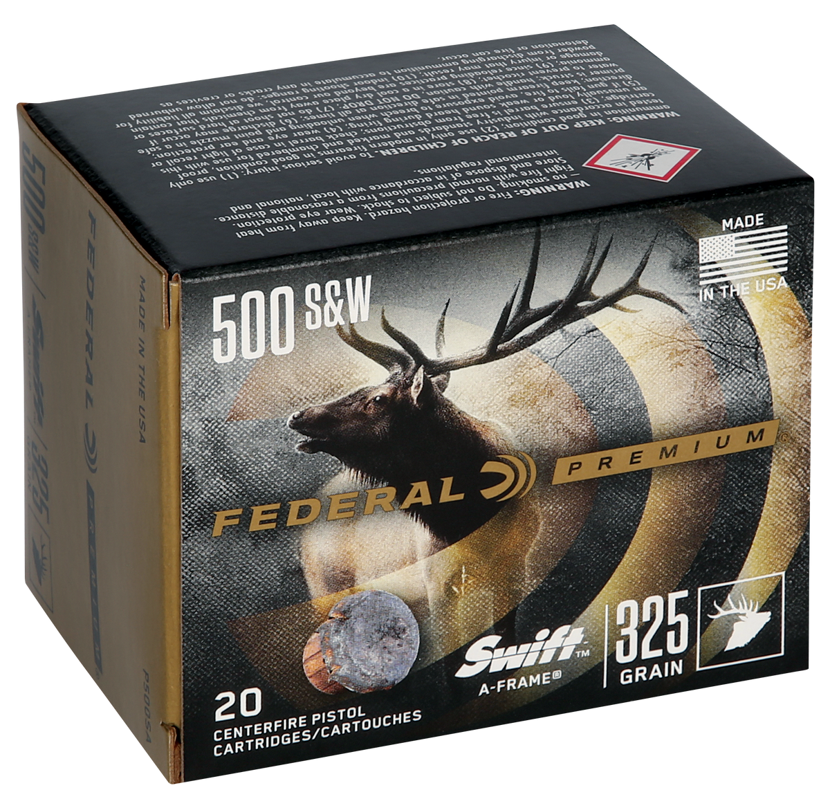 Federal Premium 500 S&W Mag 325gr Swift A-Frame 20rd - Box or Case