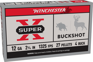 Winchester Ammo Super X 12 Gauge 2.75" 27 Pellets 4 Buck Shot 5 Rd - Box or Case