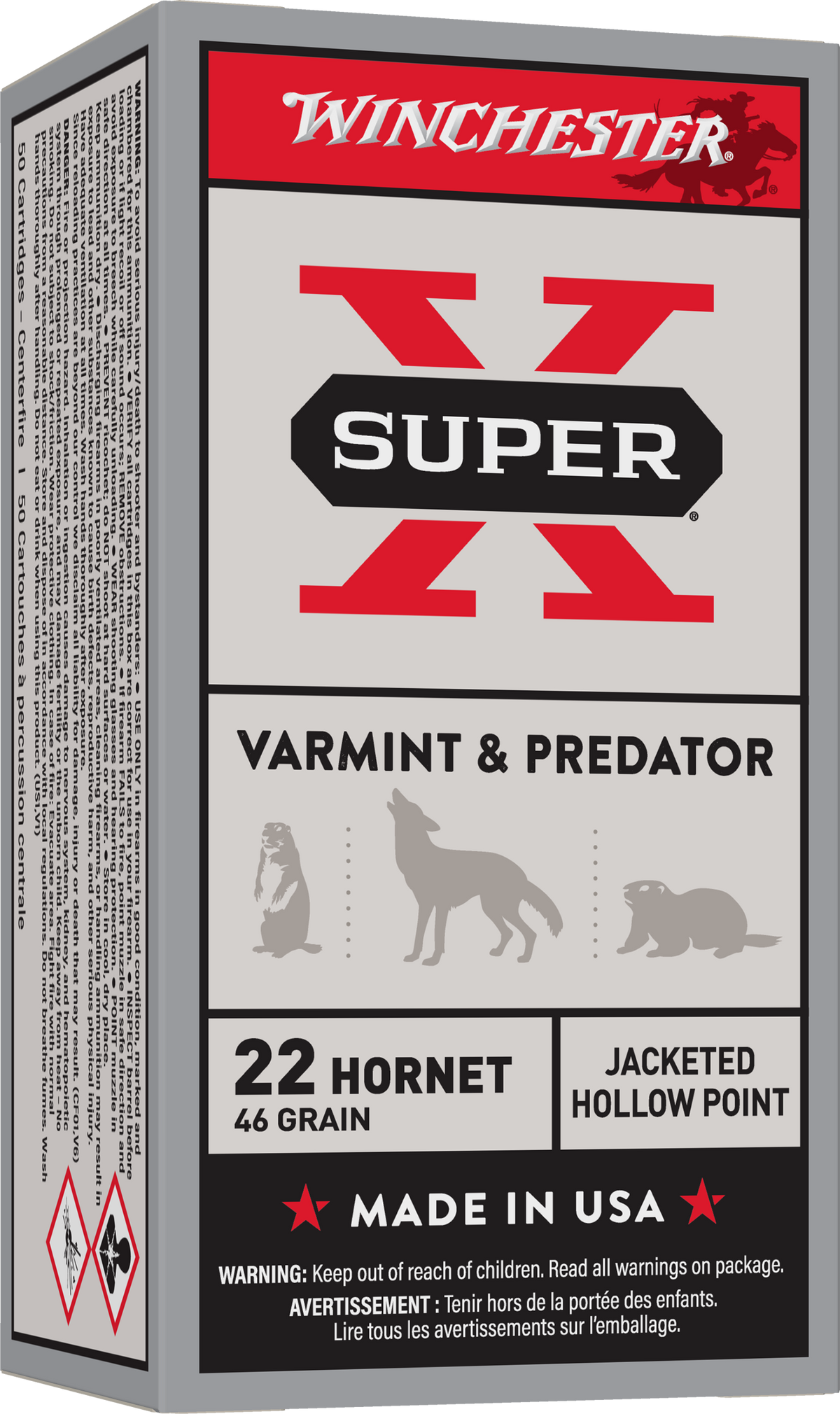 Winchester Ammo Super X 22 Hornet 46gr Jacketed Hollow Point 50 Rd - Box or Case