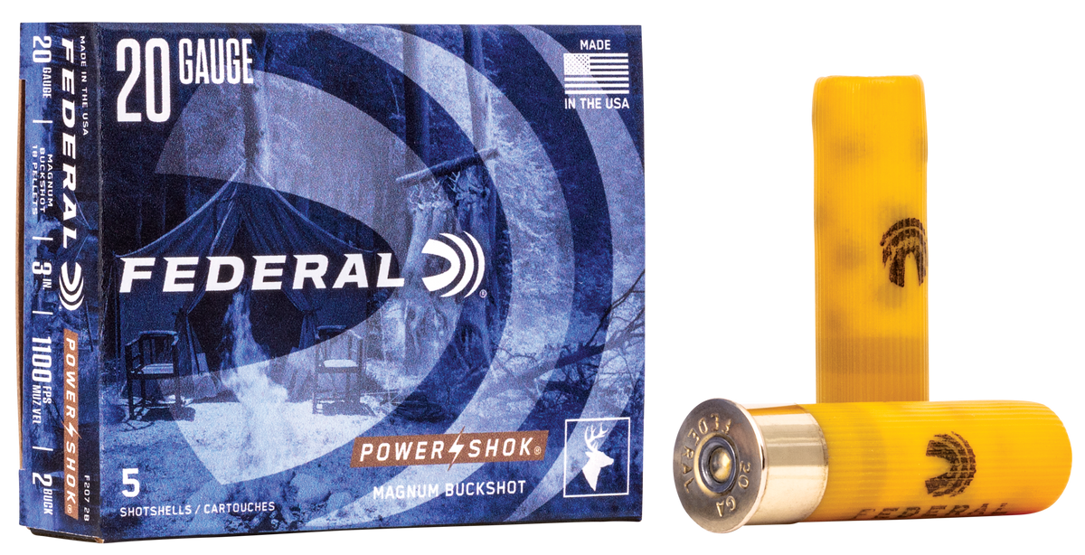 Federal Power-Shok Magnum 20 Gauge 3" 1 1/4 oz 18 Pellets 2 Buck 5 Rd - Box or Case