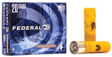 Federal Power-Shok Magnum 20 Gauge 3" 1 1/4 oz 18 Pellets 2 Buck 5 Rd - Box or Case