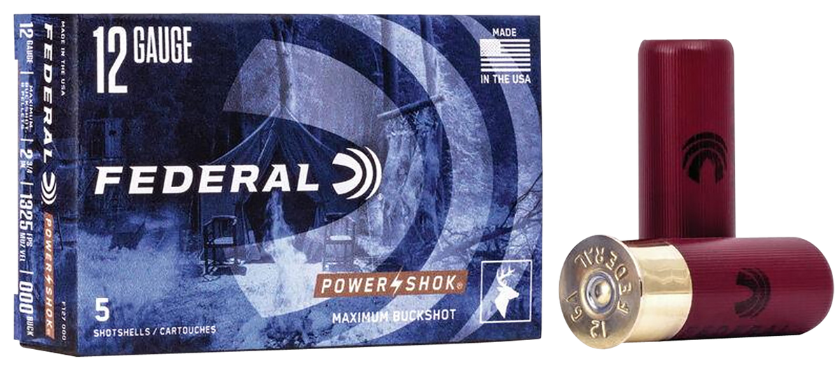 Federal Power-Shok Magnum 12 Gauge 2.75" 8 Pellets 000 Buck Shot - Box or Case