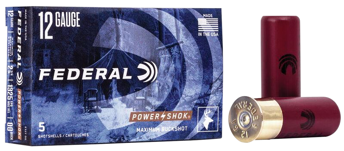 Federal Power-Shok Magnum 12 Gauge 2.75 00 Buck 9 Pellet 1 3/16 oz 5 Rounds - Box or Case