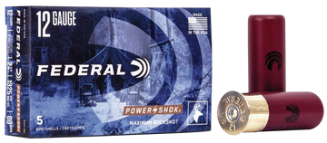 Federal Power-Shok Magnum 12 Gauge 2.75 00 Buck 9 Pellet 1 3/16 oz 5 Rounds - Box or Case