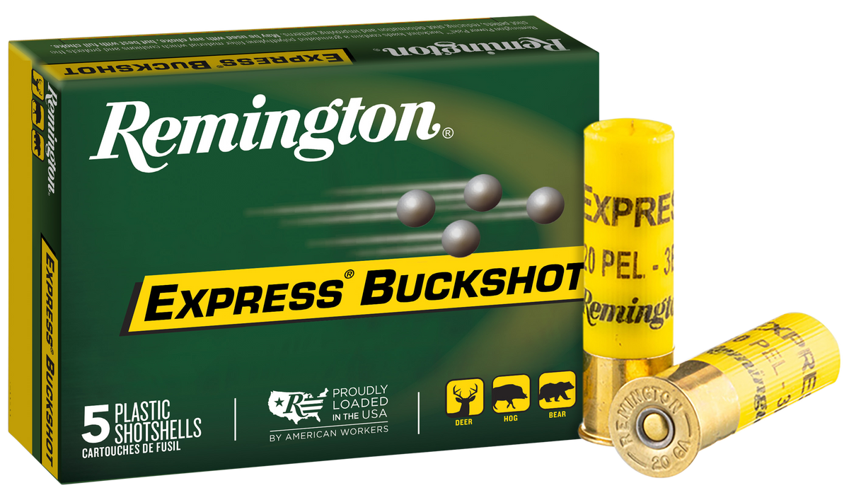Remington Ammunition Express Buckshot 20 Gauge 2.75" 3 Buck 20 Pellets 5 Rd Box/50 Case - Box or Case