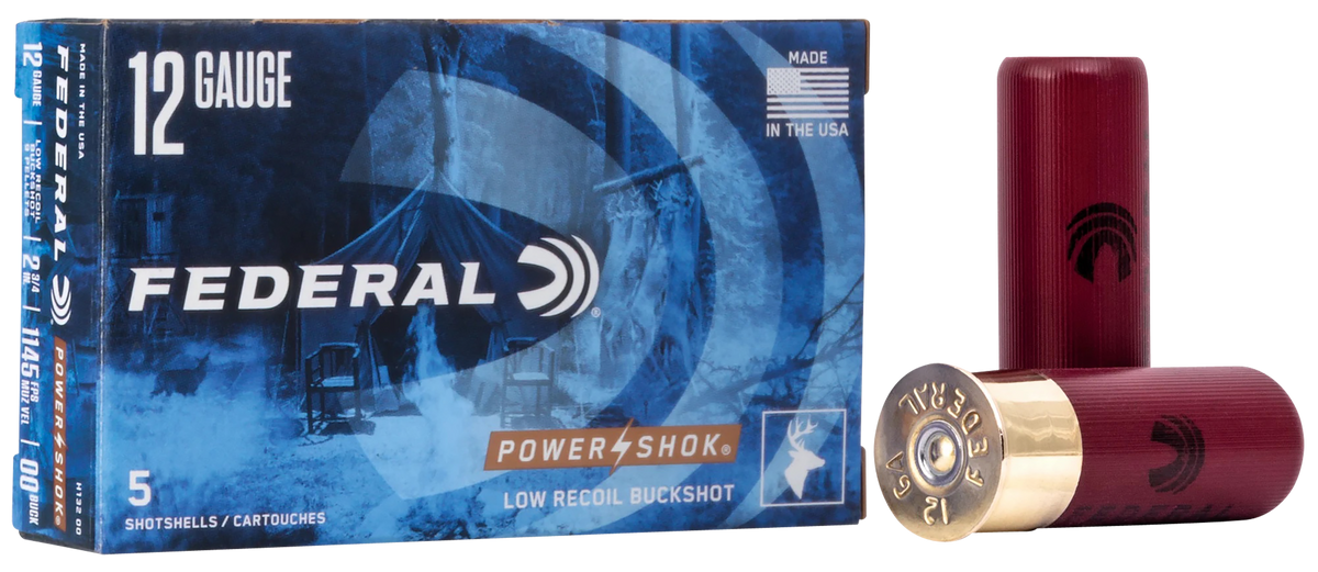 Federal Power-Shok Low Recoil 12 Gauge 2.75" 9 Pellets 00 Buckshot 5 Rd - Box or Case