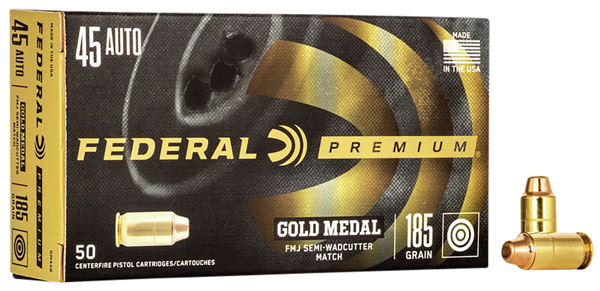 Federal Gold Medal Premium 45 ACP 185 gr FMJ Semi-Wadcutter - Box or Case