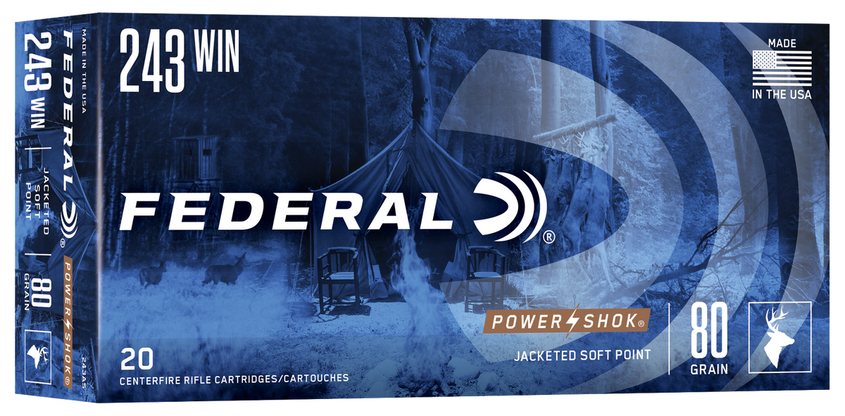 Federal Power-Shok 243 Win 80gr Jacketed Soft Point 20rd - Box or Case