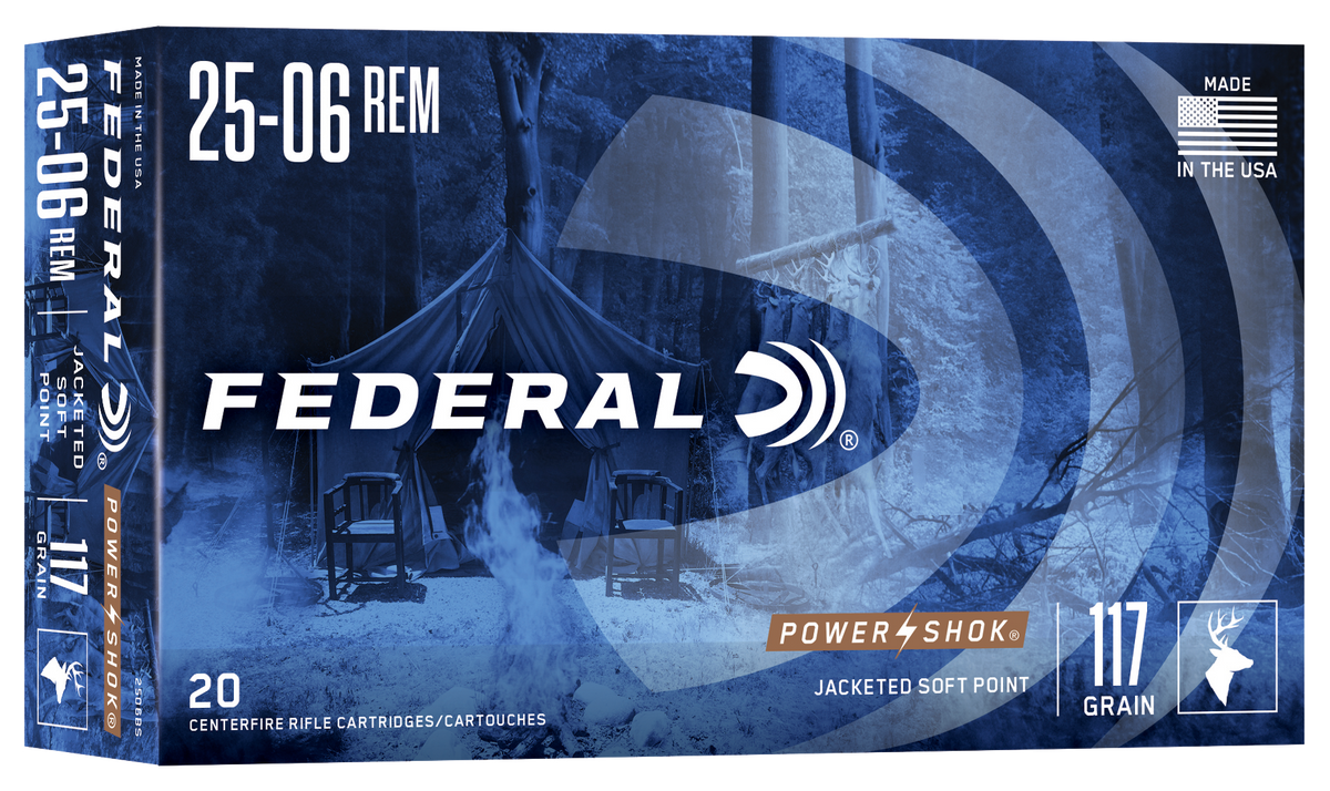 Federal Power-Shok 25-06 Rem 117gr Jacketed Soft Point 20rd - Box or Case