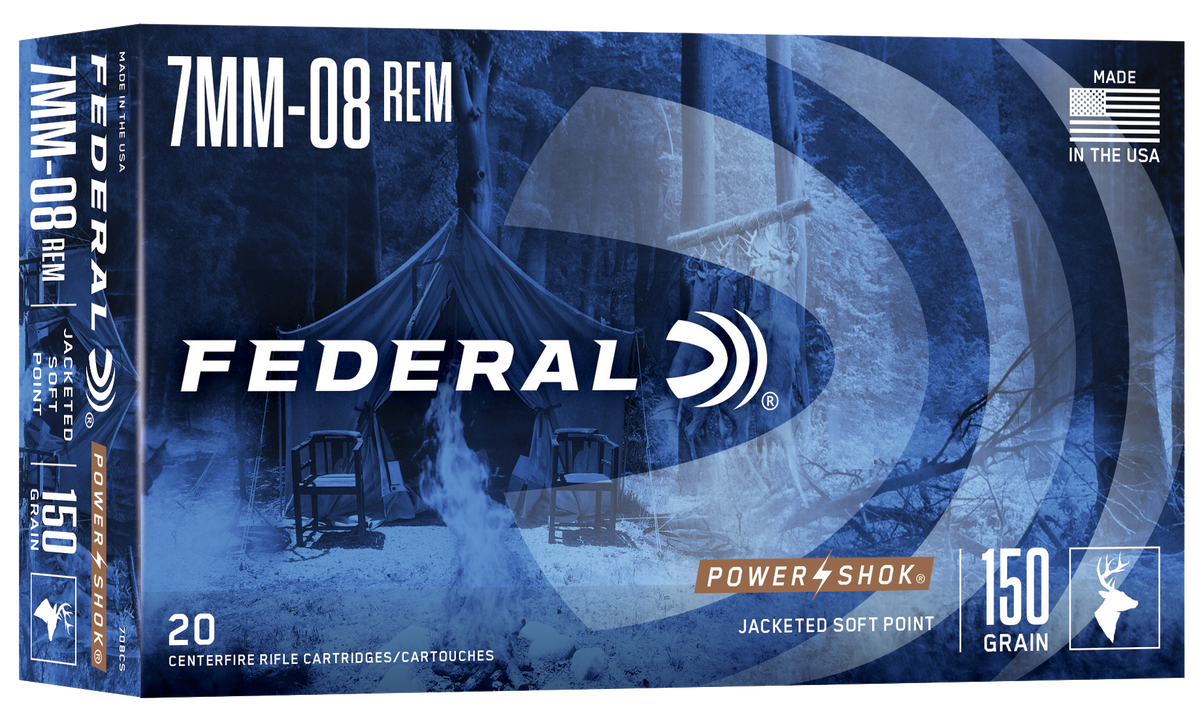Federal Power-Shok 7mm-08 Rem 150gr Jacketed Soft Point 20rd - Box or Case