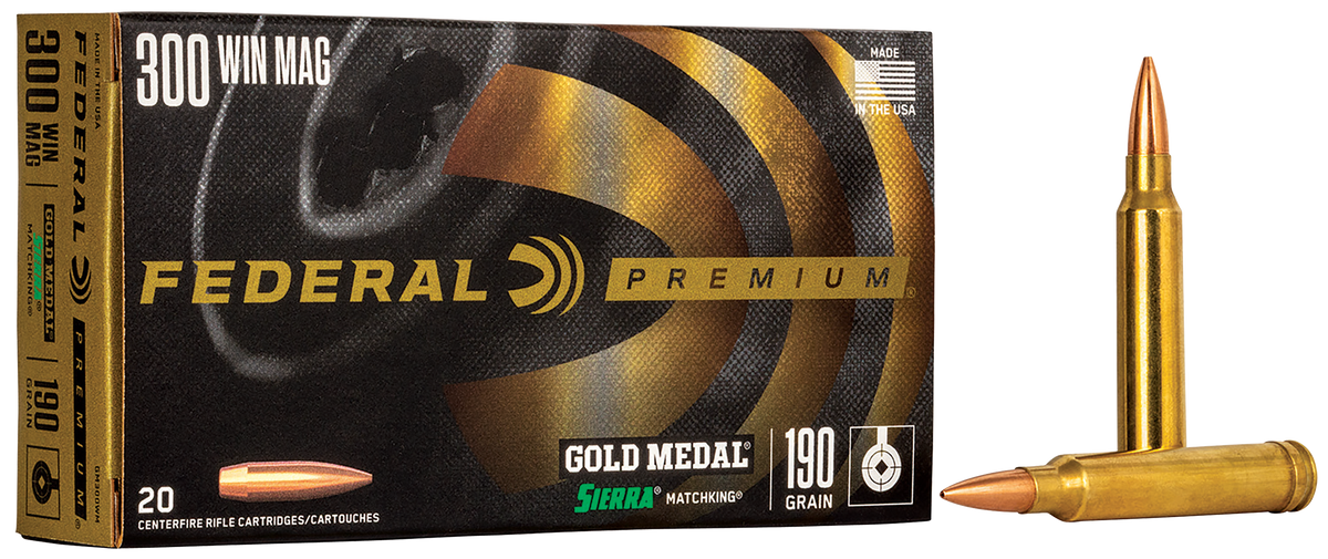 Federal Premium Gold Medal 300 Win Mag 190gr Sierra MatchKing BTHP 20rd - Box or Case