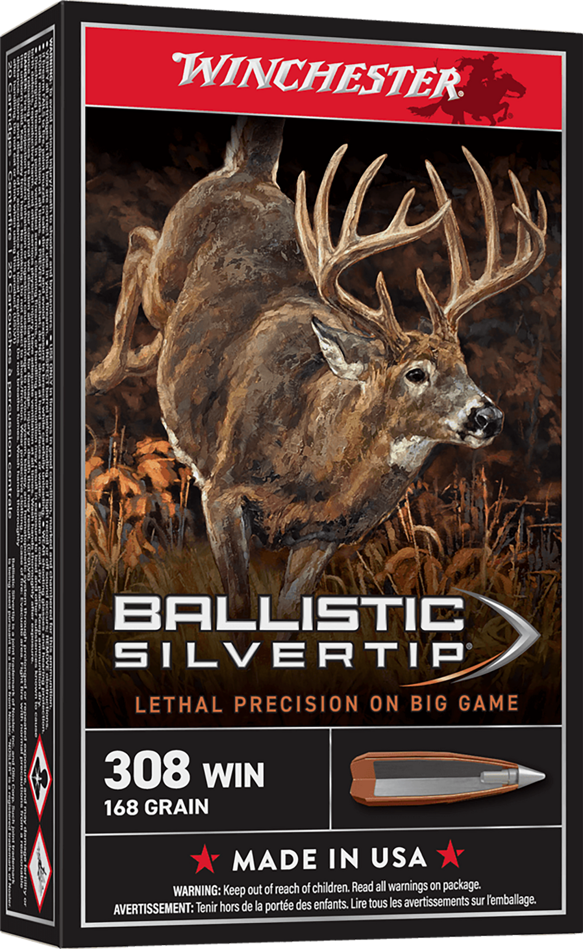 Winchester Ammo Ballistic Silvertip 308 Win 168gr Rapid Controlled Expansion Polymer Tip 20 Rd - Box or Case