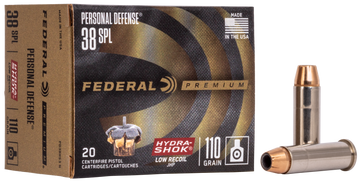 Federal Premium Hydra-Shok Low Recoil 38 Special 110gr JHP 20rd - Box or Case