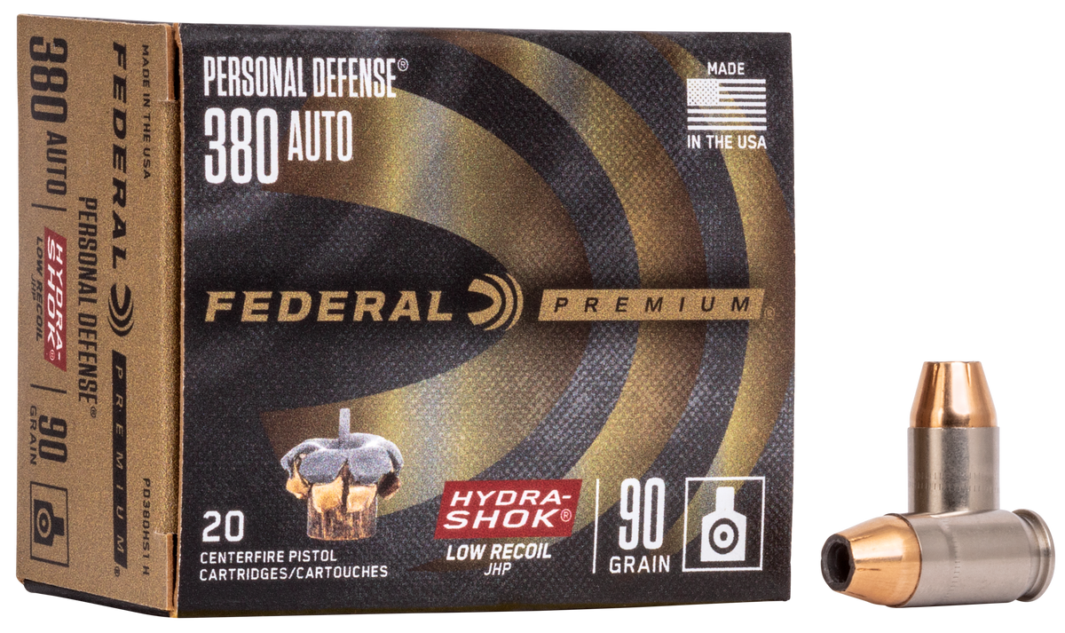 Federal Premium Personal Defense Low Recoil 380 ACP 90gr Hydra-Shok JHP 20rd - Box or Case