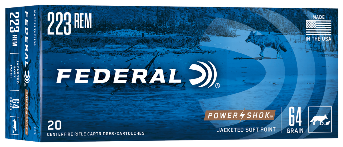 Federal Power-Shok 223 Rem 64gr Jacketed Soft Point 20rd - Box or Case