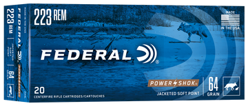 Federal Power-Shok 223 Rem 64gr Jacketed Soft Point 20rd - Box or Case
