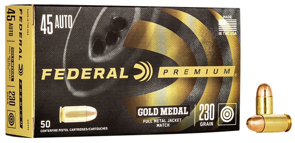 Federal Premium Gold Medal 45 ACP 230gr Full Metal Jacket 50 Rd - Box or Case