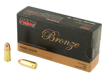 PMC 9A Bronze 9mm Luger 115gr Full Metal Jacket 50 Bx/20 Cs - Box or Case