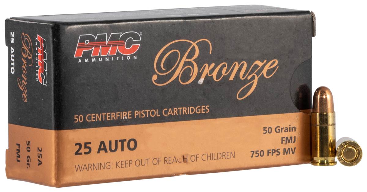PMC 25A Bronze 25 ACP 50 gr Full Metal Jacket (FMJ) 50 Bx/ 20 Cs - Box or Case